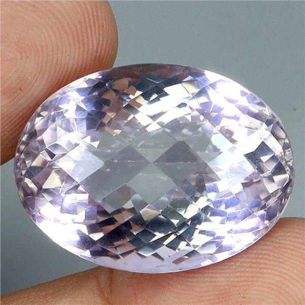 BIG 42.09 CARATS OVAL CUT WITH CHECKER BOARD TABLE UNHEATED BOLIVIAN PINK AMETHYST 24X18 mm - APPRAI