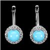 Image 1 : 6 mm ROUND CUT TURQUOISE EARRINGS IN 14K WHITE PLATED GOLD OVER 925 STERLING SILVER - APPRAISED REPL