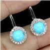 Image 2 : 6 mm ROUND CUT TURQUOISE EARRINGS IN 14K WHITE PLATED GOLD OVER 925 STERLING SILVER - APPRAISED REPL