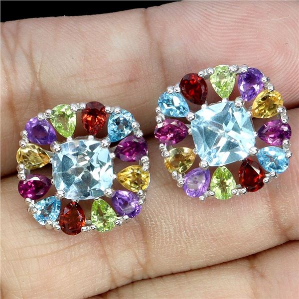 MULTI GEMSTONES: AMETHYST, CITRINE, MOZAMBIQUE GARNET, RHODOLITE GARNET AND PERIDOT EARRINGS IN 14K 