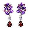 Image 1 : AMETHYST, MOZAMBIQUE GARNET, TANZANITE AND RHODOLITE GARNET EARRINGS IN 14K WHITE PLATED GOLD OVER 9