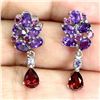 Image 2 : AMETHYST, MOZAMBIQUE GARNET, TANZANITE AND RHODOLITE GARNET EARRINGS IN 14K WHITE PLATED GOLD OVER 9