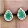 Image 2 : 7X5 mm PEAR CUT EMERALD AND CZ EARRINGS IN 14K WHITE PLATED GOLD OVER 925 STERLING SILVER - APPRAISE
