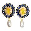Image 2 : HIGH END 5X3 mm YELLOW SAPPHIRE, BLUE SAPPHIRE, RUBY AND PEARL EARRINGS IN 14K YELLOW PLATED GOLD OV