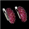 Image 2 : MYANMAR RUBY DIAMOND CUT EARRINGS IN 2-TONE BLACK RHODIUM AND 14K WHITE PLATED GOLD OVER 925 STERLIN