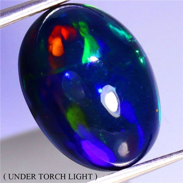OVAL CABOCHON 6.68 CARATS NATURAL AAA FLORAL FLASH PALY OF COLOR BLACK OPAL 16X12 mm - APPRAISED REP