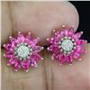 Image 2 : MARQUISE CUT PINK TOPAZ SUNFLOWER EARRINGS IN 14K WHITE PLATED GOLD OVER 925 STERLING SILVER - APPRA