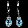 Image 1 : 8X6 mm SWISS BLUE TOPAZ AND CZ EARRINGS IN 14K WHITE PLATED GOLD OVER 925 STERLING SILVER - APPRAISE