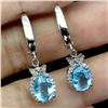 Image 2 : 8X6 mm SWISS BLUE TOPAZ AND CZ EARRINGS IN 14K WHITE PLATED GOLD OVER 925 STERLING SILVER - APPRAISE