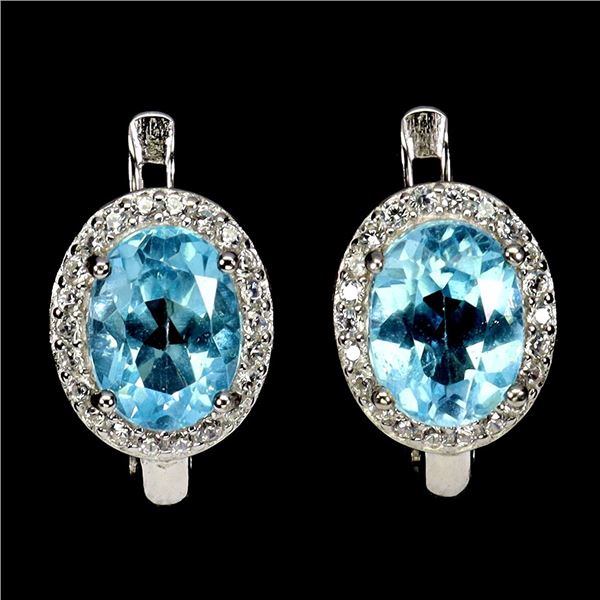 8X6 mm OVAL CUT SWISS BLUE TOPAZ IN 14K WHITE PLATED GOLD OVER 925 STERLING SILVER - APPRAISED REPLA