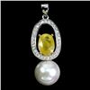 Image 1 : BIG 8X6 mm YELLOW SAPPHIRE AND PEARL IN 14K WHITE PLATED GOLD OVER 925 STERLING SILVER - APPRAISED R