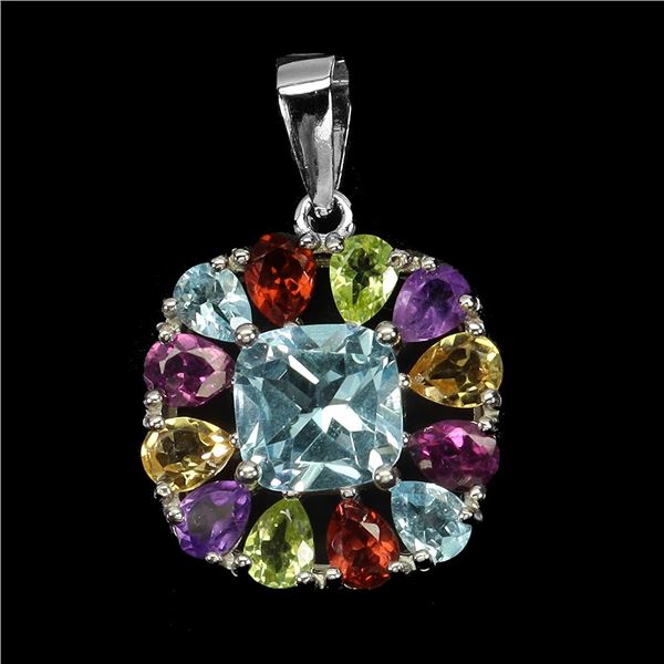 MULTI GEMSTONES: AMETHYST, CITRINE, MOZAMBIQUE GARNET, RHODOLITE GARNET AND PERIDOT PENDANT IN 14K W