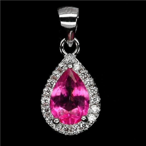 7X5 mm PEAR CUT PINK TOPAZ PENDANT IN 14K WHITE PLATED GOLD OVER 925 STERLING SILVER - APPRAISED REP