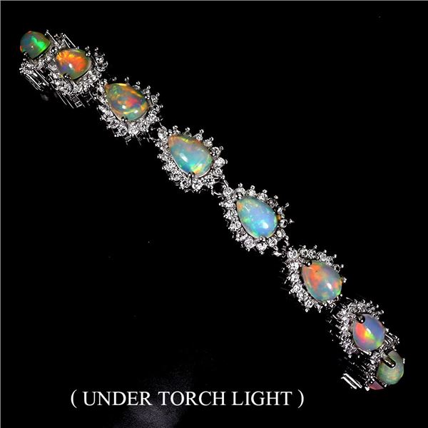 EXCEPTIONAL 6X4 mm FIRE OPAL BRACELET IN 14K WHITE PLATED GOLD OVER 925 STERLING SILVER - APPRAISED 