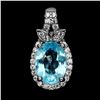 Image 1 : 8X6 mm OVAL CUT SWISS BLUE TOPAZ AND CZ PENDANT IN 14K WHITE PLATED GOLD OVER 925 STERLING SILVER - 