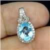 Image 2 : 8X6 mm OVAL CUT SWISS BLUE TOPAZ AND CZ PENDANT IN 14K WHITE PLATED GOLD OVER 925 STERLING SILVER - 