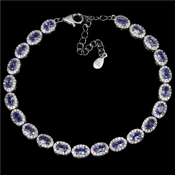 5X3 mm OVAL TANZANITE BRACELET IN 14K WHITE PLATED GOLD OVER 925 STERLING SILVER -APPRAISED REPLACEM
