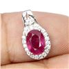 Image 2 : 7X5 mm NATURAL RUBY AND CZ PENDANT IN 14K WHITE PLATED GOLD OVER 925 STERLING SILVER - APPRAISED REP