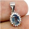 Image 2 : 7X5 mm OVAL BLUE SAPPHIRE PENDANT IN 14K WHITE PLATED GOLD OVER 925 STERLING SILVER - APPRAISED REPL