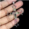 Image 1 : MULTI-COLORED TOURMALINE CROSS SHAPPED PENDANT IN 14K YELLOW PLATED GOLD OVER 925 STERLING SILVER - 