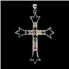 Image 2 : MULTI-COLORED TOURMALINE CROSS SHAPPED PENDANT IN 14K YELLOW PLATED GOLD OVER 925 STERLING SILVER - 