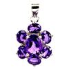 Image 1 : 7X5 mm OVAL AMETHYST FLOWER SHAPPED PENDANT IN 14K WHITE PLATED GOLD OVER 925 STERLING SILVER -APPRA