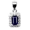 Image 1 : OCTAGON CUT 7X5 mm BLUE SAPPHIRE AND CZ PENDANT IN 14K WHITE PLATED GOLD OVER 925 STERLING SILVER - 