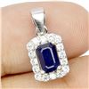 Image 2 : OCTAGON CUT 7X5 mm BLUE SAPPHIRE AND CZ PENDANT IN 14K WHITE PLATED GOLD OVER 925 STERLING SILVER - 