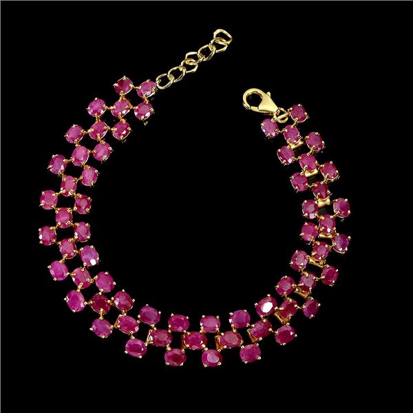 CLASSY 5X3 mm OVAL CUT RUBY BRACELET IN 14K YELLOW PLATED GOLD OVER 925 STERLING SILVER - 8 INCHES L