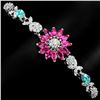 Image 1 : MARQUISE CUT PINK TOPAZ AND PARAIBA BLUE TOPAZ BRACELET IN 14K WHITE PLATED GOLD OVER 925 STERLING S