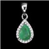 Image 1 : 7X5 mm PEAR CUT EMERALD AND CZ PENDANT IN 14K WHITE PLATED GOLD OVER 925 STERLING SILVER - APPRAISED