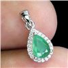 Image 2 : 7X5 mm PEAR CUT EMERALD AND CZ PENDANT IN 14K WHITE PLATED GOLD OVER 925 STERLING SILVER - APPRAISED