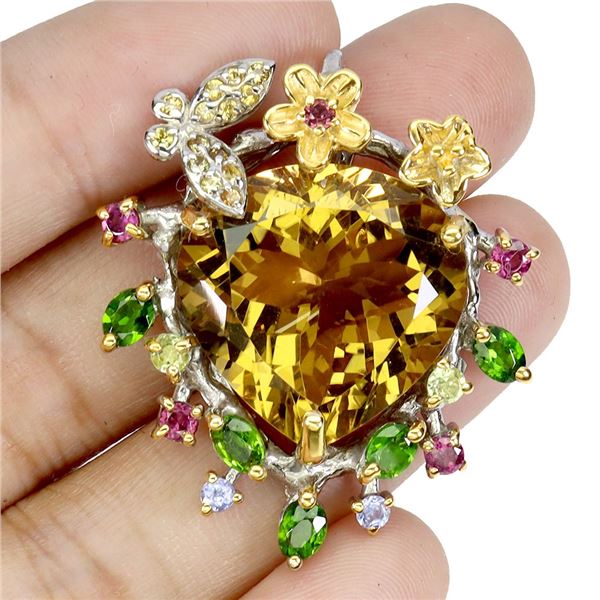 STUNNING BIG 25 CARATS HEART CUT CITRINE, CHROME DIOPSIDE, PERIDOT, RHODOLITE GARNET, SAPPHIE AND TA