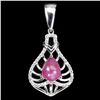 Image 1 : BIG 9X7 mm PEAR CUT RUBY CABOCHON AND CZ PENDANT IN 14K WHITE PLATED GOLD OVER 925 STERLING SILVER -