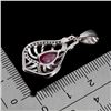 Image 3 : BIG 9X7 mm PEAR CUT RUBY CABOCHON AND CZ PENDANT IN 14K WHITE PLATED GOLD OVER 925 STERLING SILVER -