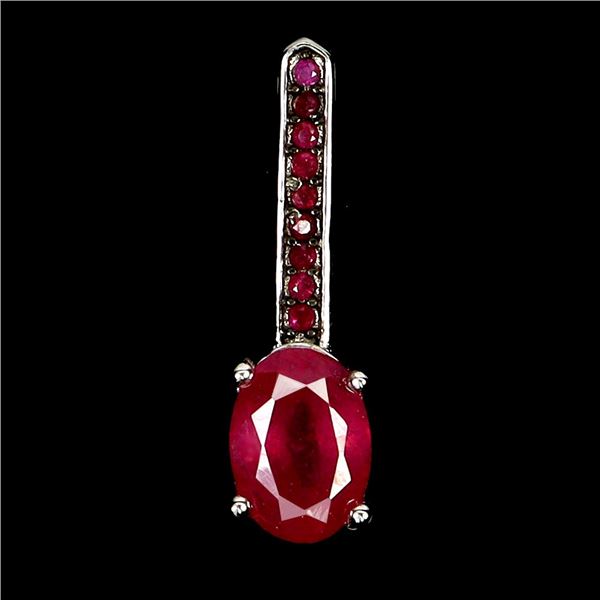 7X5 mm RUBY DIAMOND CUT PENDANT IN 14K WHITE GOLD PLATED OVER 925 STERLING SILVER - APPRAISED REPLAC