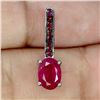 Image 2 : 7X5 mm RUBY DIAMOND CUT PENDANT IN 14K WHITE GOLD PLATED OVER 925 STERLING SILVER - APPRAISED REPLAC