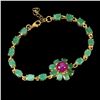 Image 1 : SUPERB 8 mm OVAL CUT EMERALD AND BIG ROUND RUBY BRACELET IN 14K YELLOW GOLD PLATED OVER 925 STERLING