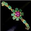 Image 2 : SUPERB 8 mm OVAL CUT EMERALD AND BIG ROUND RUBY BRACELET IN 14K YELLOW GOLD PLATED OVER 925 STERLING