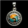 Image 1 : 8mm ROUND KINGMAN TURQUOISE PENDANT IN 14K WHITE GOLD PLATED OVER 925 STERLING SILVER - APPRAISED RE