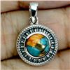 Image 2 : 8mm ROUND KINGMAN TURQUOISE PENDANT IN 14K WHITE GOLD PLATED OVER 925 STERLING SILVER - APPRAISED RE