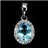 Image 1 : 8X6 mm SWISS BLUE TOPAZ AND CZ PENDANT IN 14K WHITE GOLD PLATED OVER 925 STERLING SILVER - APPRAISED