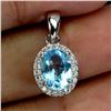 Image 2 : 8X6 mm SWISS BLUE TOPAZ AND CZ PENDANT IN 14K WHITE GOLD PLATED OVER 925 STERLING SILVER - APPRAISED