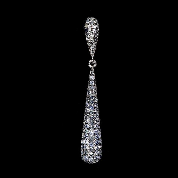 BLUE SAPPHIRE DIAMOND CUT PENDANT IN 14K WHITE GOLD PLATED OVER 925 STERLING SILVER - APPRAISED REPL