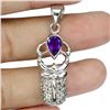 Image 1 : 7X5 mm PEAR CUT AMETHYST AND WHITE TOPAZ PENDANT IN 14K WHITE GOLD PLATED OVER 925 STERLING SILVER -