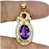Image 1 : BIG 12X8 mm OVAL AMETHYST AND CZ IN 14K YELLOW GOLD PLATED OVER 925 STERLING SILVER - APPRAISED REPL