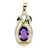 Image 2 : BIG 12X8 mm OVAL AMETHYST AND CZ IN 14K YELLOW GOLD PLATED OVER 925 STERLING SILVER - APPRAISED REPL