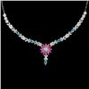 Image 1 : MARQUISE CUT PINK TOPAZ AND PARAIBA BLUE TOPAZ NECKLACE IN 14K WHITE GOLD PLATED OVER 925 STERLING S