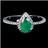 Image 1 : 7X5 mm PEAR EMERALD AND CZ RING IN 14K WHITE GOLD PLATED OVER 925 STERLING SILVER - SIZE 7 - APPRAIS