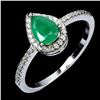 Image 2 : 7X5 mm PEAR EMERALD AND CZ RING IN 14K WHITE GOLD PLATED OVER 925 STERLING SILVER - SIZE 7 - APPRAIS